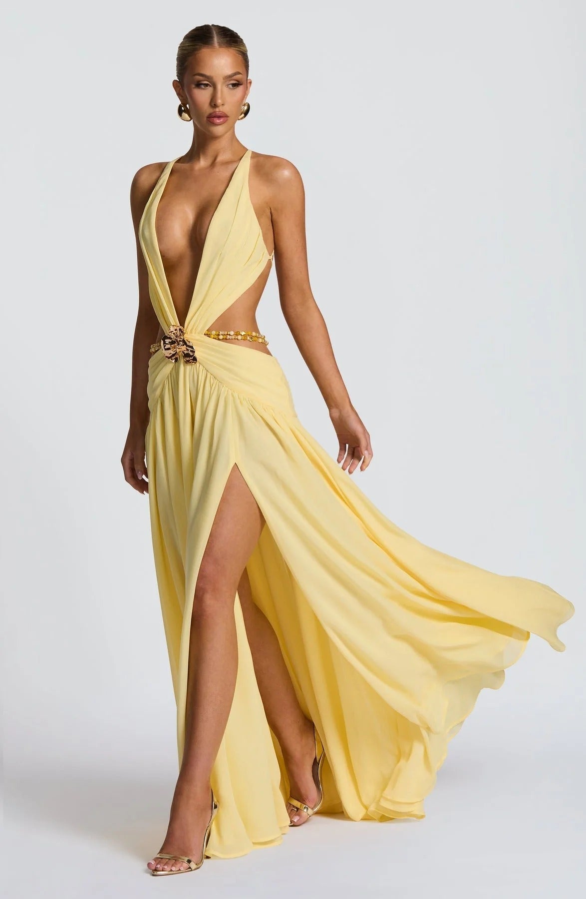 Vestido Largo Amarillo con Escote en V