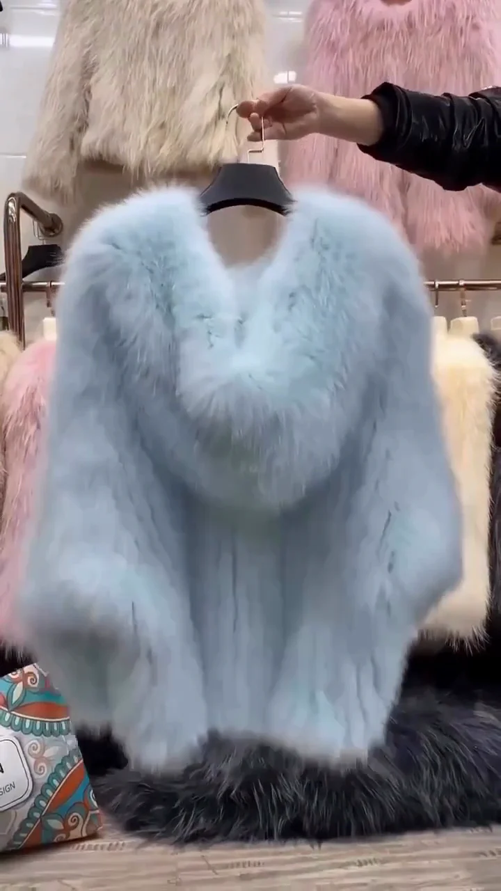 Chaqueta de Piel Sintética Azul Claro